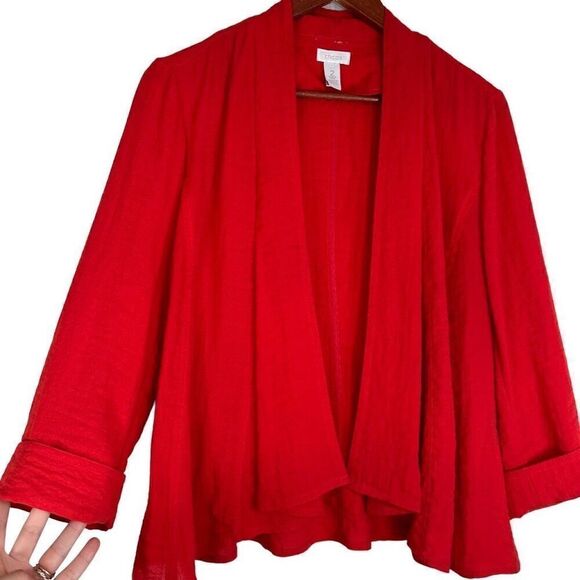 Chico’s Red Jamie Ponte Flyaway Cardigan Jacket Womens Large Modern Casual - Picture 3 of 8